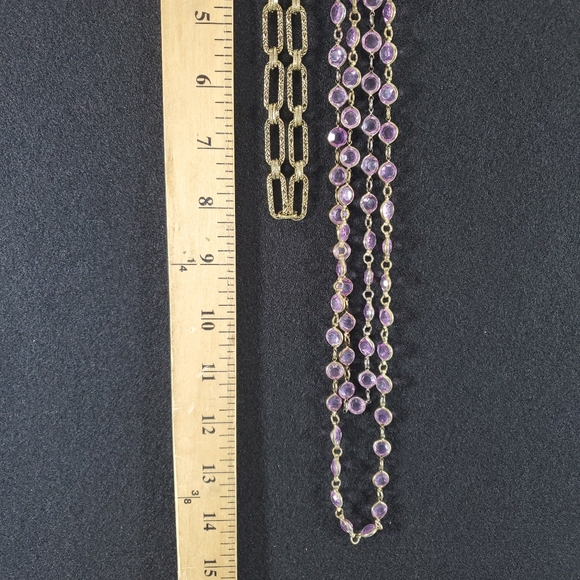 Necklace Bundle of 3 Faux Amethyst Long Rectangle Textured Gold Chain Choker - Picture 2 of 7